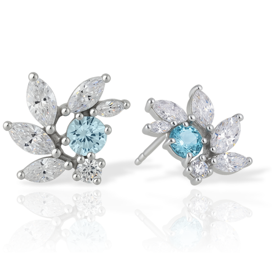 Aquamarine CZ Bridal Earrings in Sterling Silver