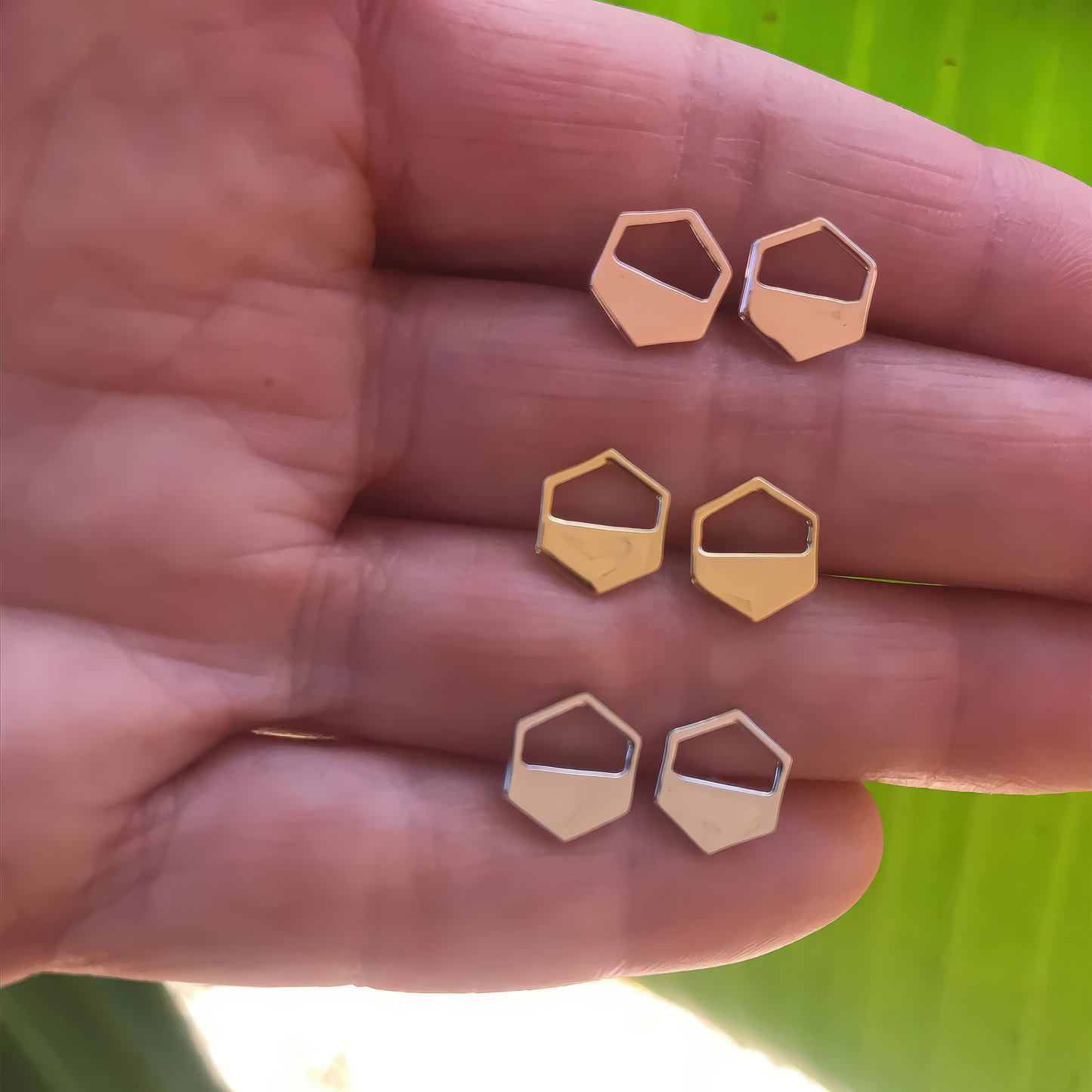 Rose Gold Hexagon Cutout Earrings