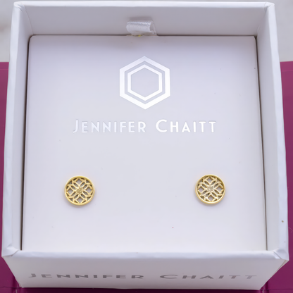 Gold Stud Earrings with Round Filigree