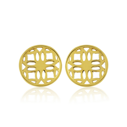 Gold Stud Earrings with Round Filigree