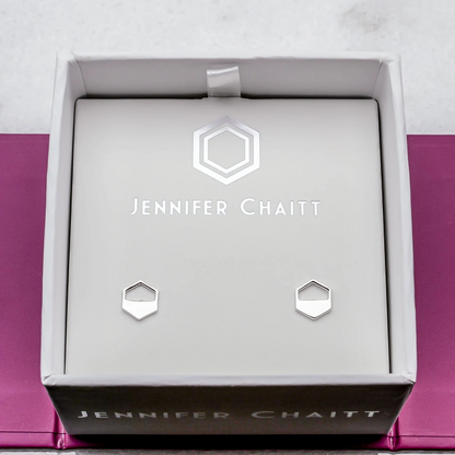 Silver Hexagon Cutout Stud Earrings