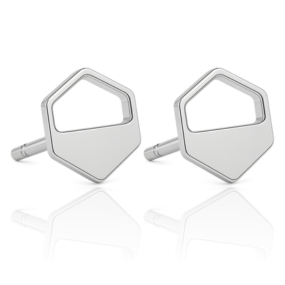 Silver Hexagon Cutout Stud Earrings