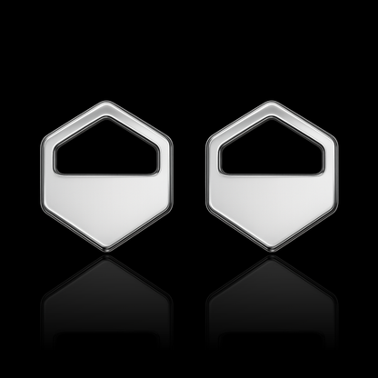 Silver Hexagon Cutout Stud Earrings