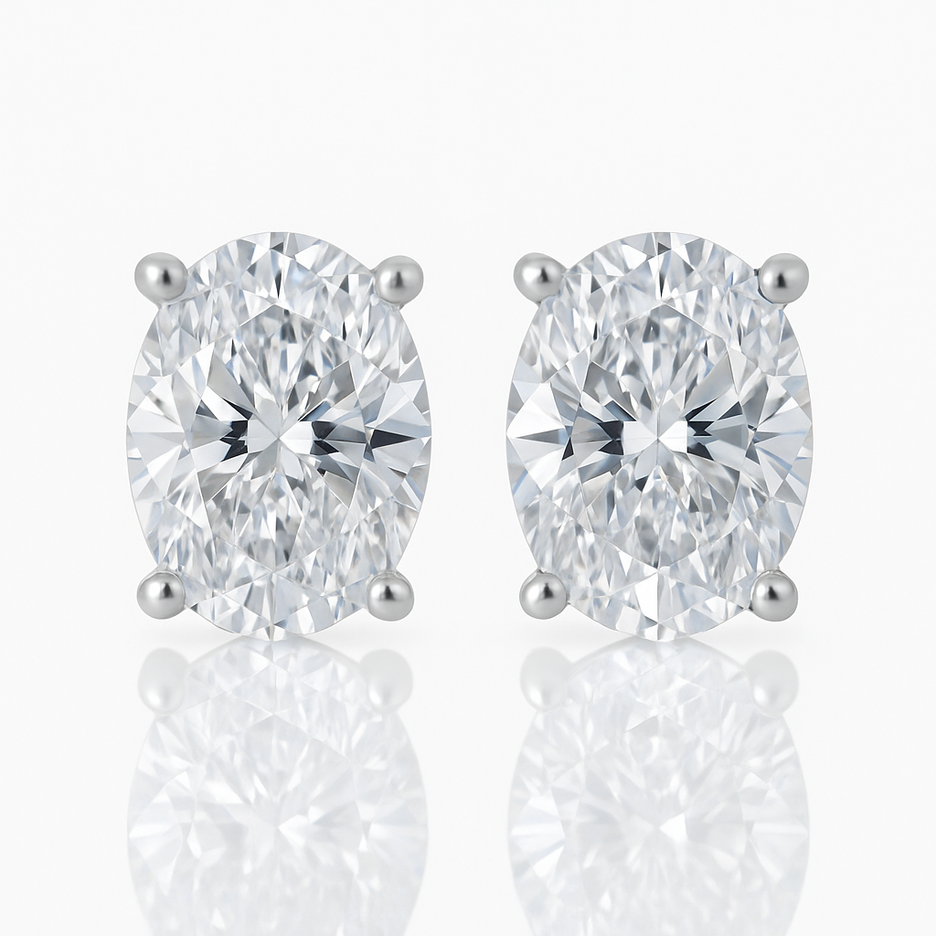Silver Oval Crystal Earrings