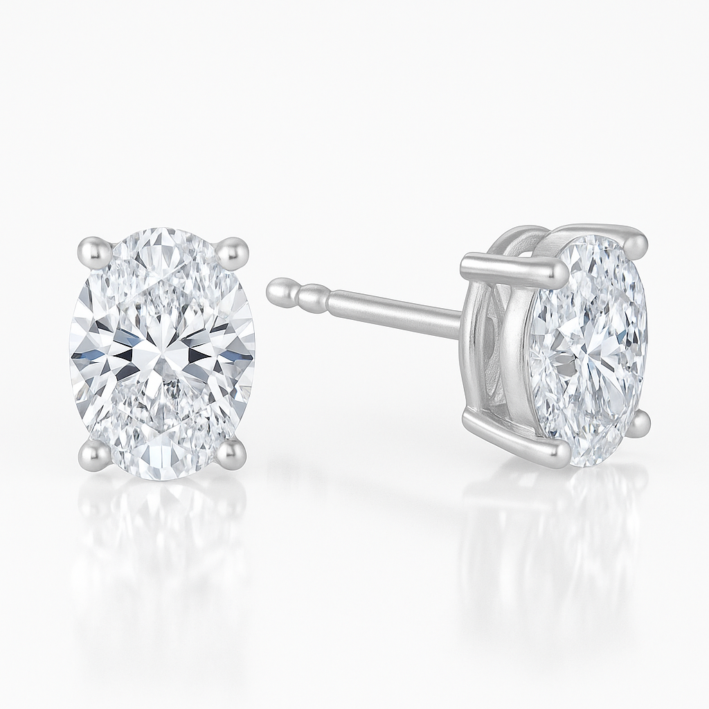 Silver Oval Crystal Earrings