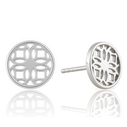 Silver Stud Earrings with Round Filigree
