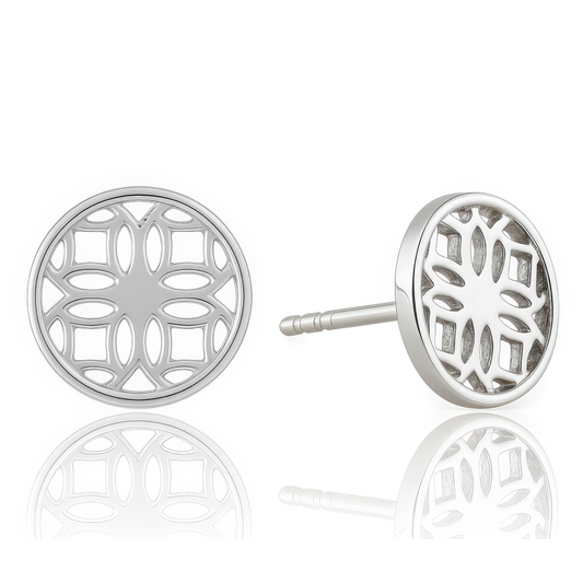 Silver Stud Earrings with Round Filigree