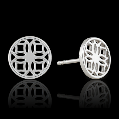 Silver Stud Earrings with Round Filigree