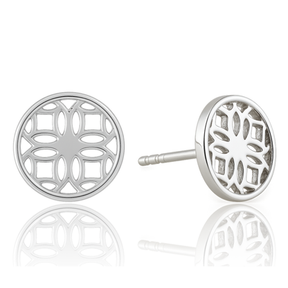 Silver Stud Earrings with Round Filigree