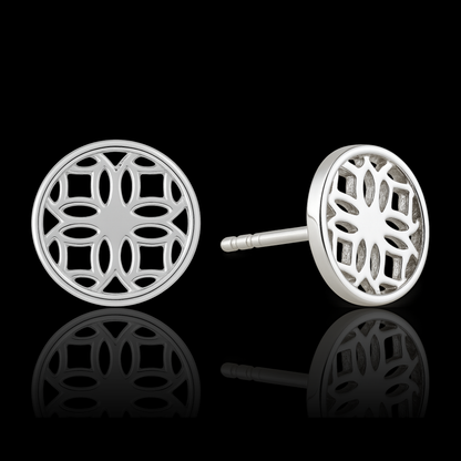 Silver Stud Earrings with Round Filigree