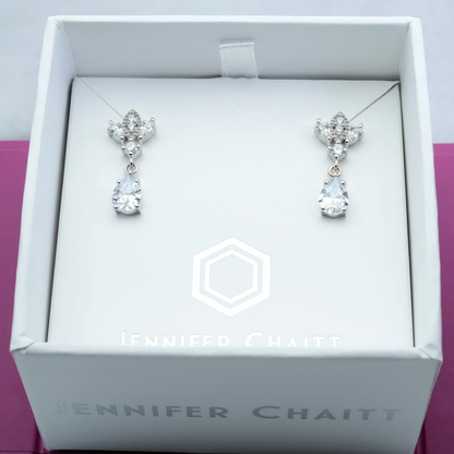 Silver Antique Chandelier CZ Teardrop Earrings