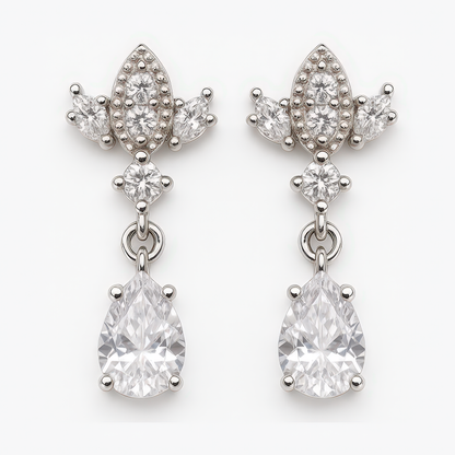 Silver Antique Chandelier CZ Teardrop Earrings