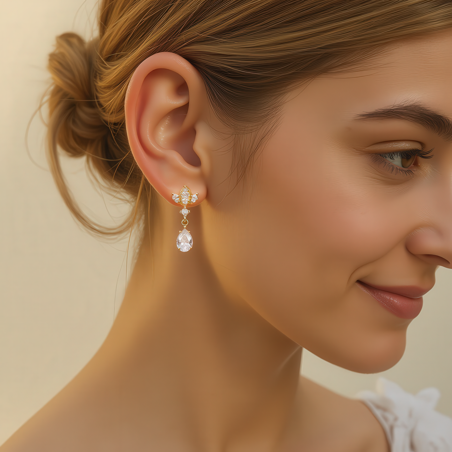 Gold Antique Chandelier CZ Teardrop Earrings