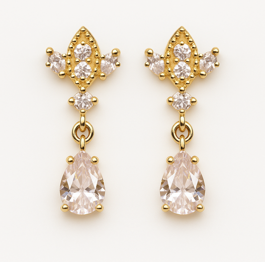 Gold Antique Chandelier CZ Teardrop Earrings