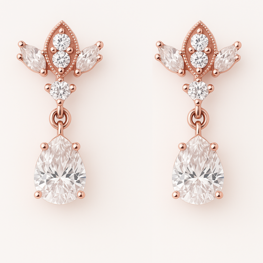 Rose Gold Antique Chandelier CZ Drop Earrings