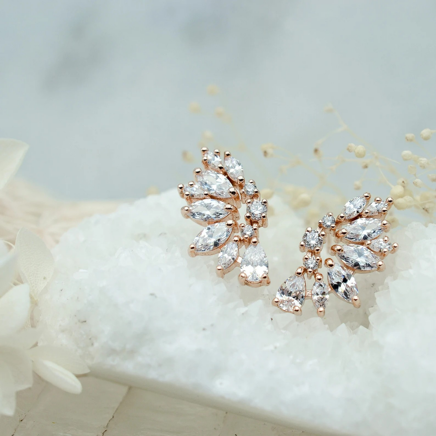 Rose Gold Crystal Wedding Earrings