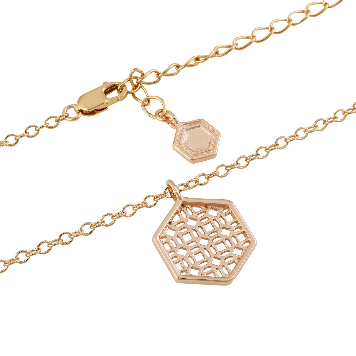 Rose Gold Necklace with Hexagon Lace Filigree