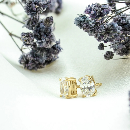 Gold Oval CZ Stud Earrings