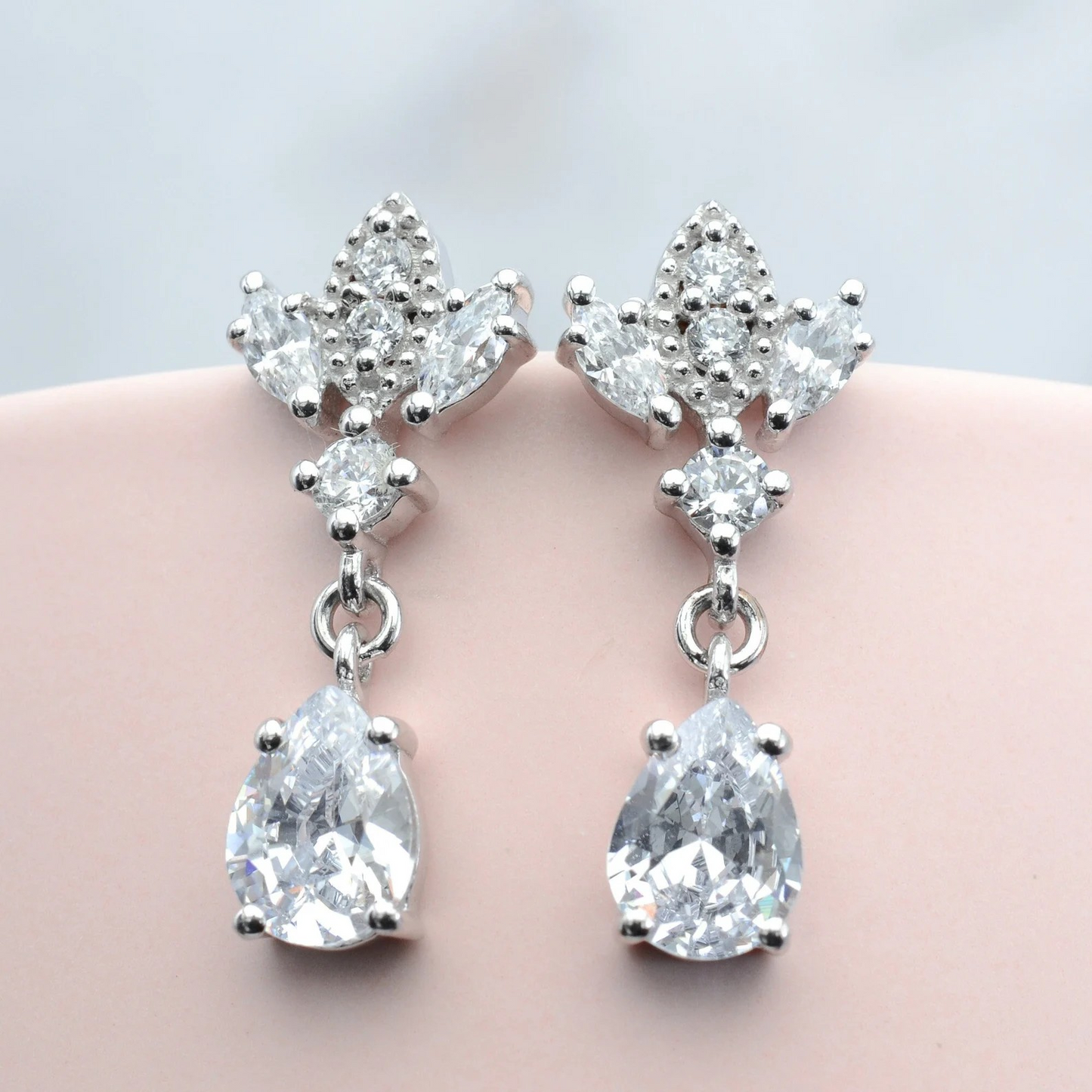 Silver Antique Chandelier CZ Teardrop Earrings