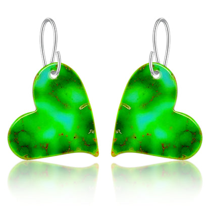 Green Turquoise Gibbsite Heart Earrings