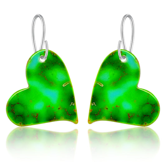 Green Turquoise Gibbsite Heart Earrings