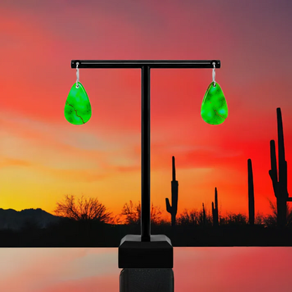 Green Turquoise Gibbsite Tear Drop Earrings Large