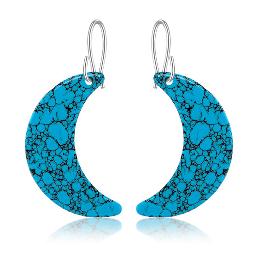 Blue Turquoise Gibbsite Moon Earrings