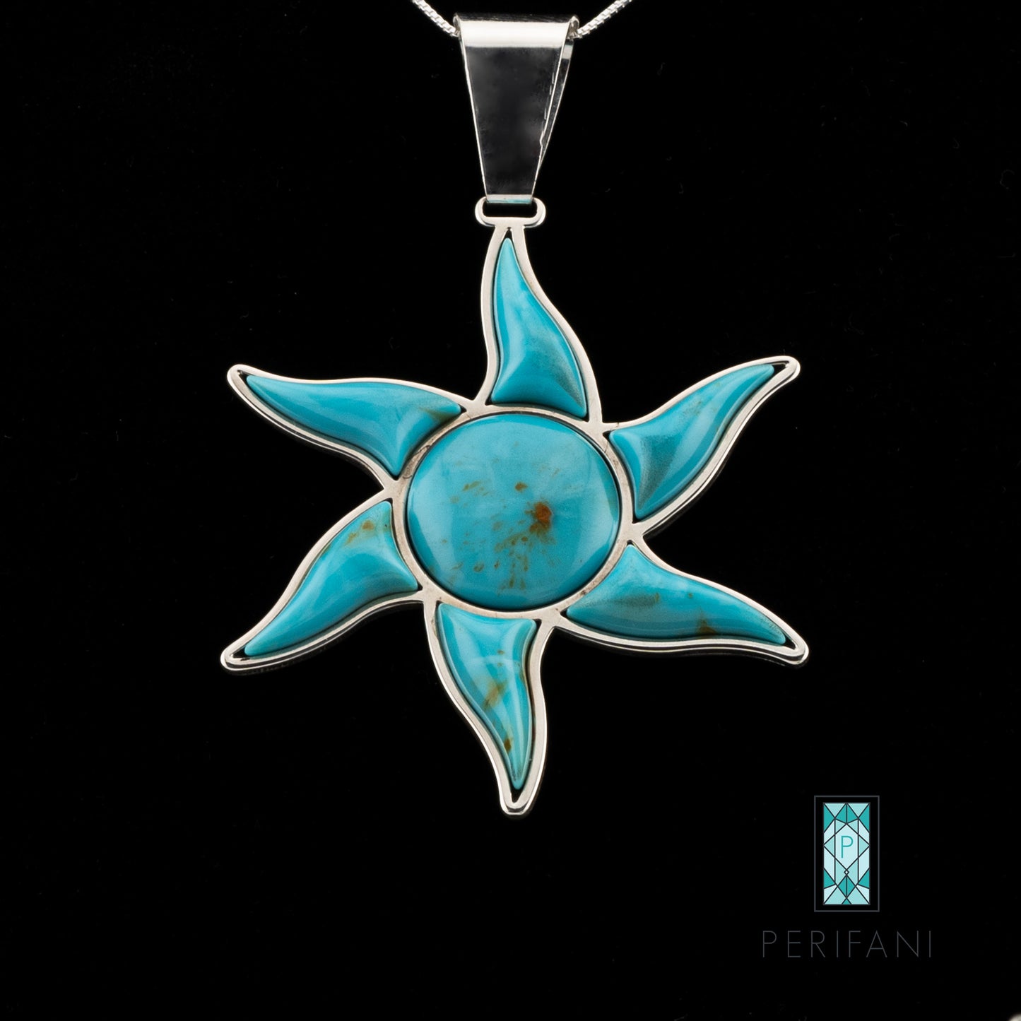Sterling Silver Turquoise Sun Necklace
