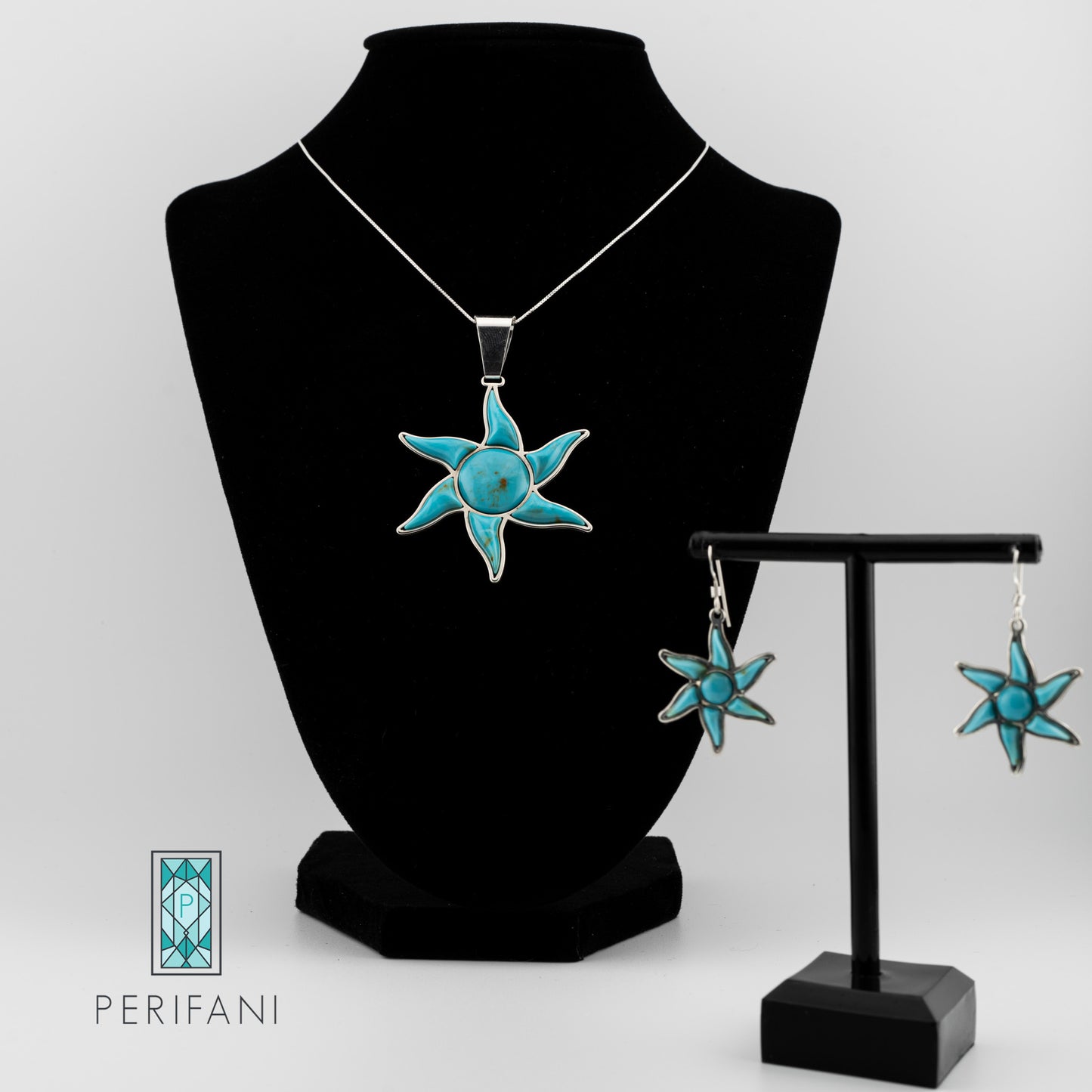 Sterling Silver Turquoise Sun Necklace