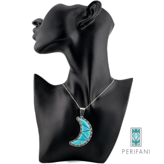 Sterling Silver Turquoise Moon Necklace