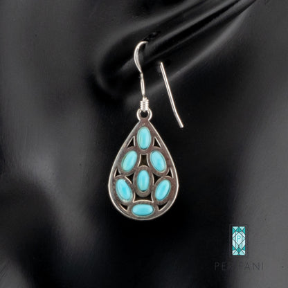 Sterling Silver Turquoise Teardrop Necklace & Earrings Set
