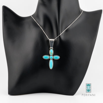 Sterling Silver Turquoise Cross Necklace and Earring Set