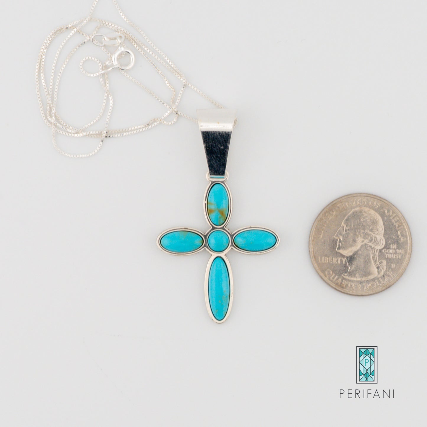 Sterling Silver Turquoise Cross Necklace and Earring Set