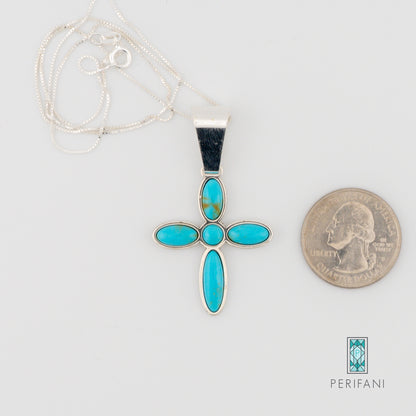 Sterling Silver Turquoise Cross Necklace and Earring Set