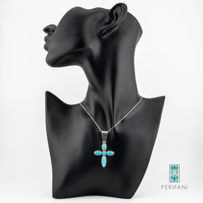 Sterling Silver Turquoise Cross Necklace and Earring Set