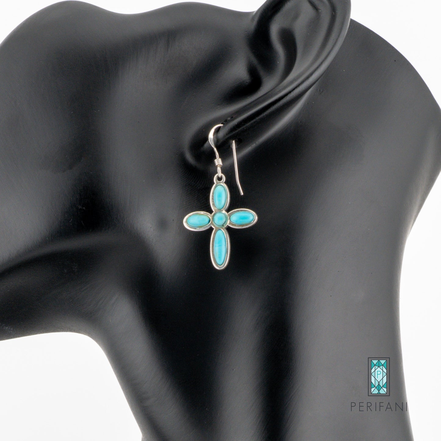 Sterling Silver Turquoise Cross Necklace and Earring Set