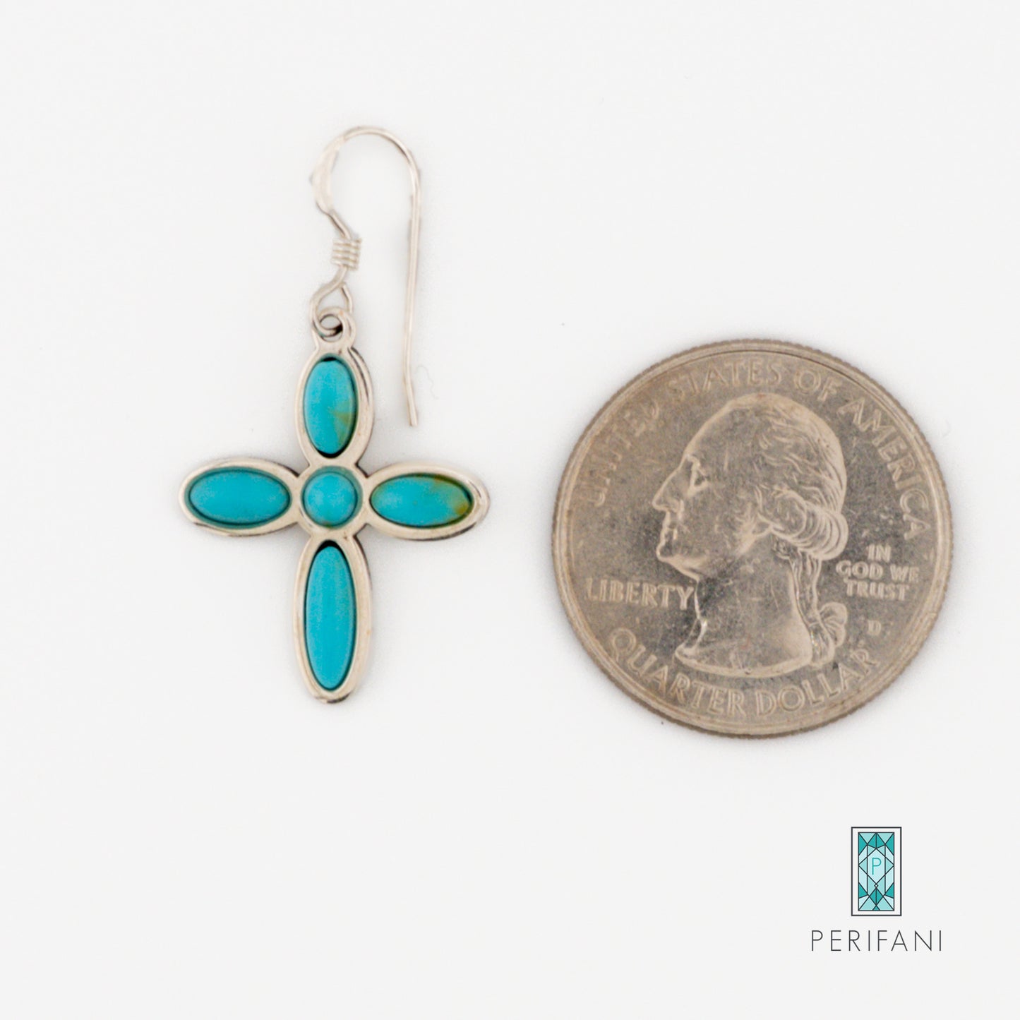 Sterling Silver Turquoise Cross Necklace and Earring Set