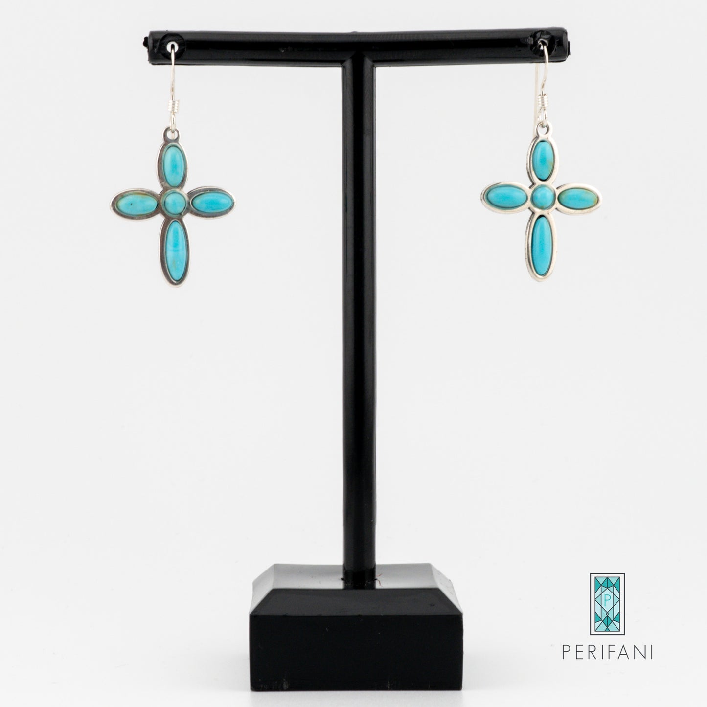 Sterling Silver Turquoise Cross Necklace and Earring Set