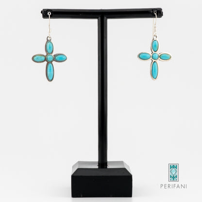 Sterling Silver Turquoise Cross Necklace and Earring Set