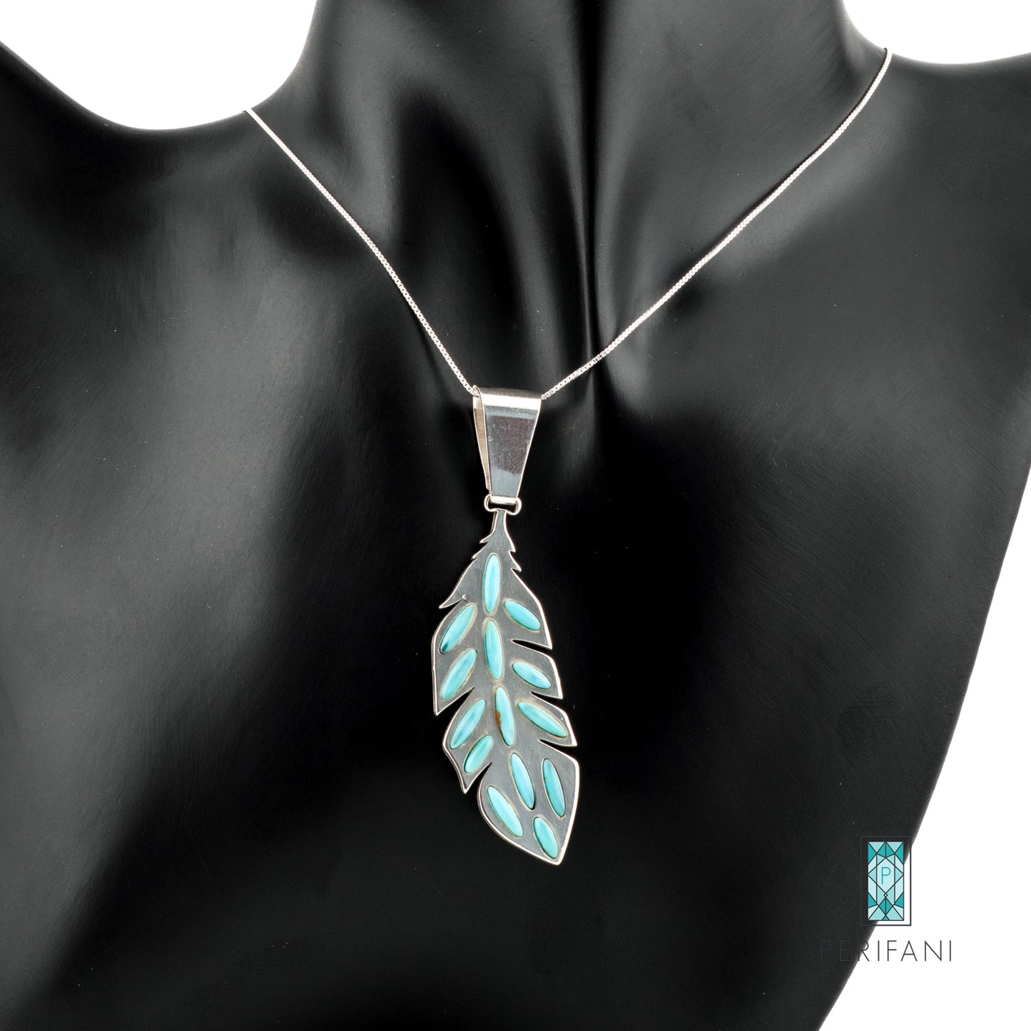 Sterling Silver Turquoise Feather Necklace and Earring Set