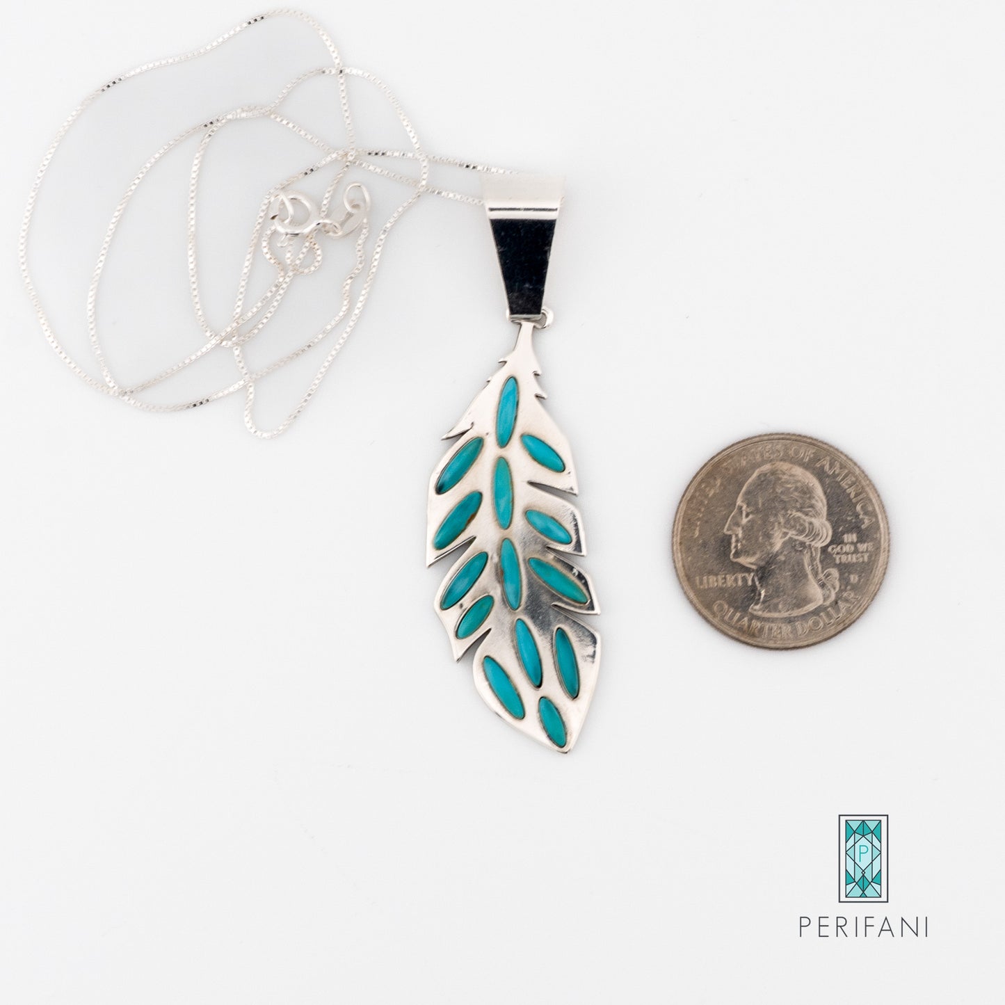 Sterling Silver Turquoise Feather Necklace and Earring Set