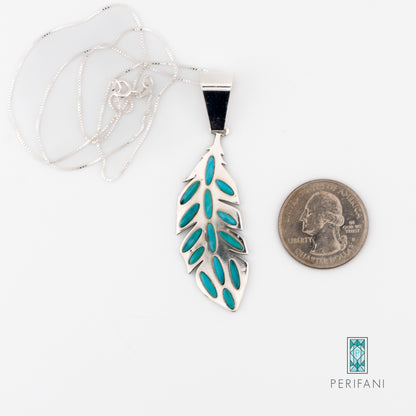 Sterling Silver Turquoise Feather Necklace and Earring Set