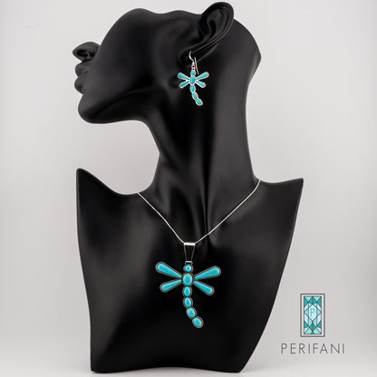 Sterling Silver Turquoise Dragonfly Necklace & Earring Set