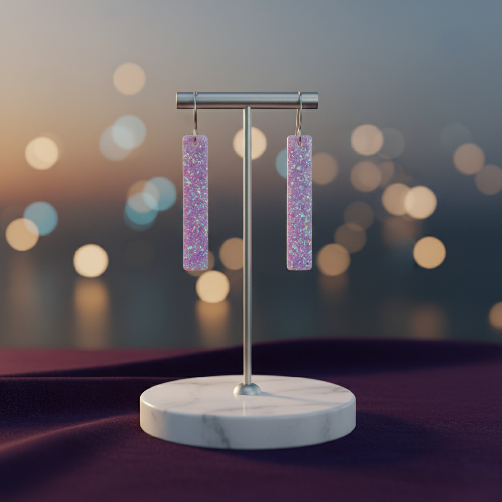 Lavender Pink Opal Bar Earring