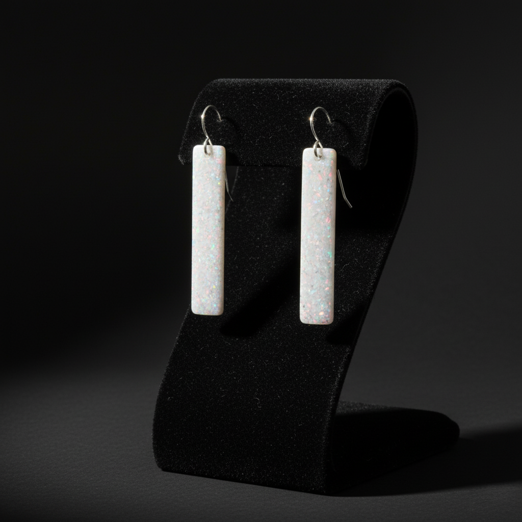 White Opal Bar Earring