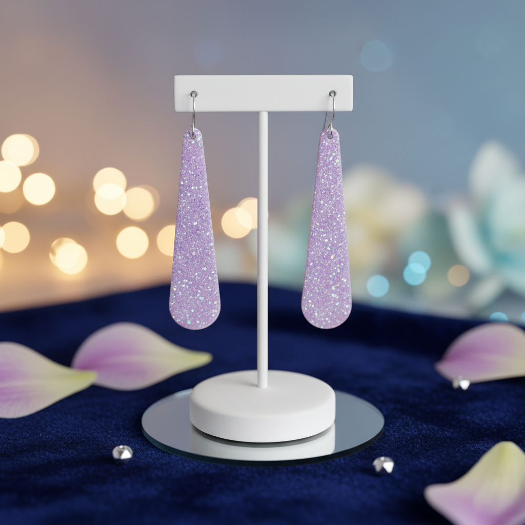 Lavender Pink Opal Teardrop Earring, Long