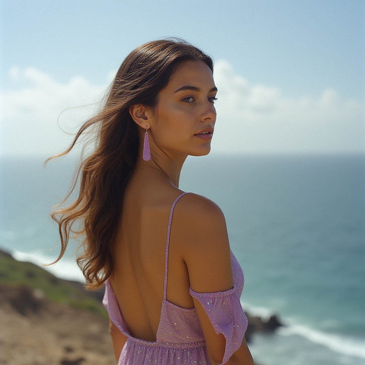 Lavender Pink Opal Teardrop Earring, Long