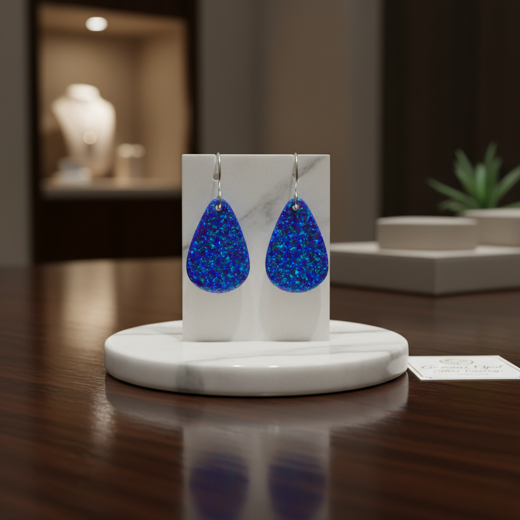 Nebula Blue Opal Teardrop Earring, Small