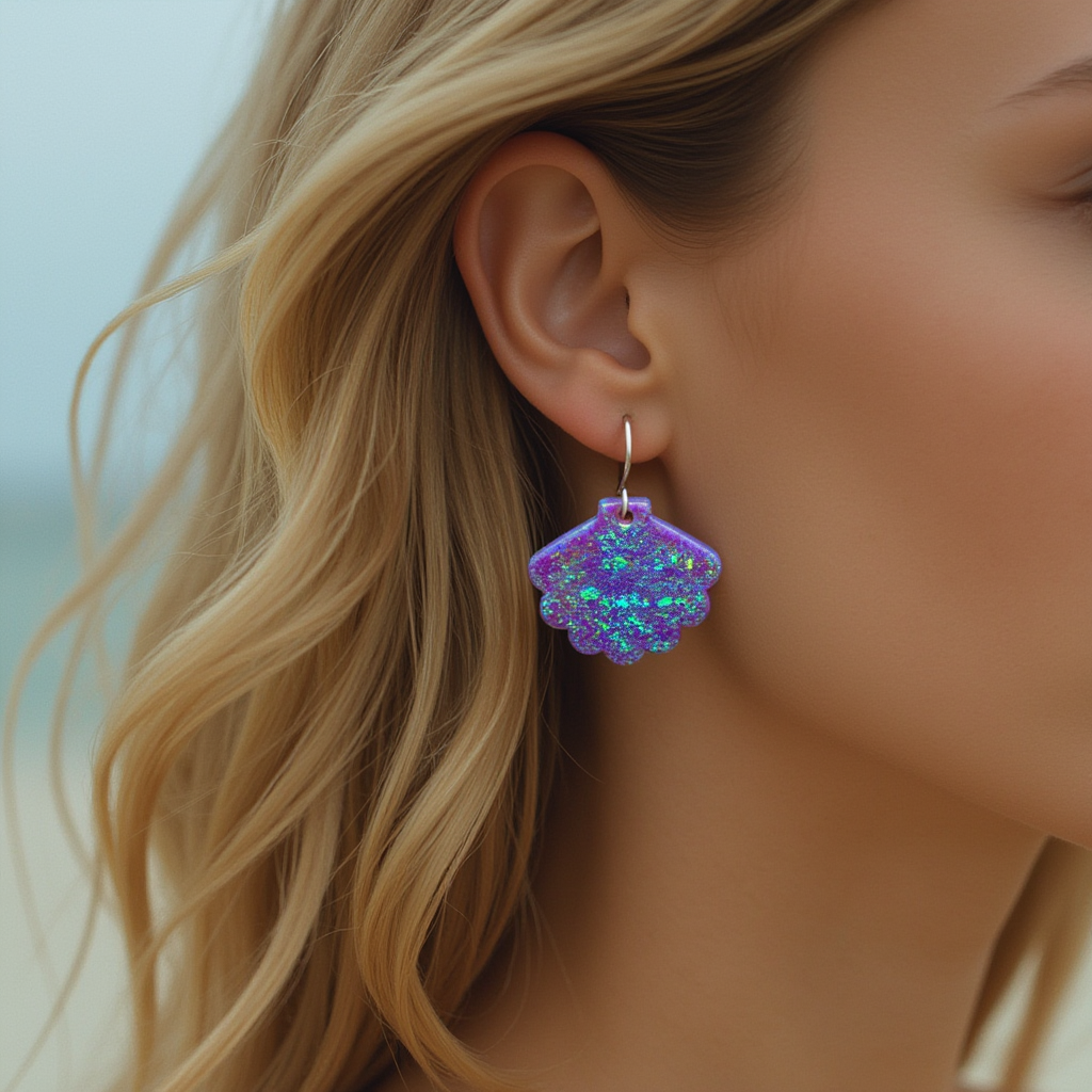 Nebula Blue Opal Sea Shell Earring