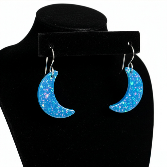 Bermuda Blue Opal Moon Earring